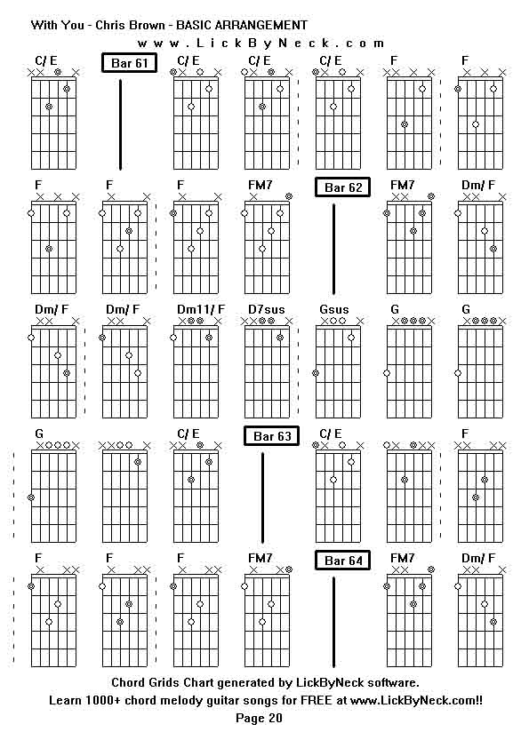 Chord Grids Chart of chord melody fingerstyle guitar song-With You - Chris Brown - BASIC ARRANGEMENT,generated by LickByNeck software.